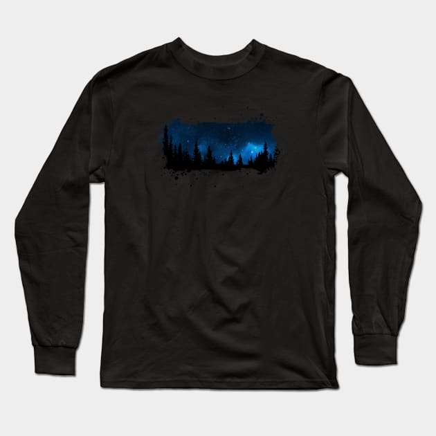 Dark Forest with starry sky Long Sleeve T-Shirt by Scailaret